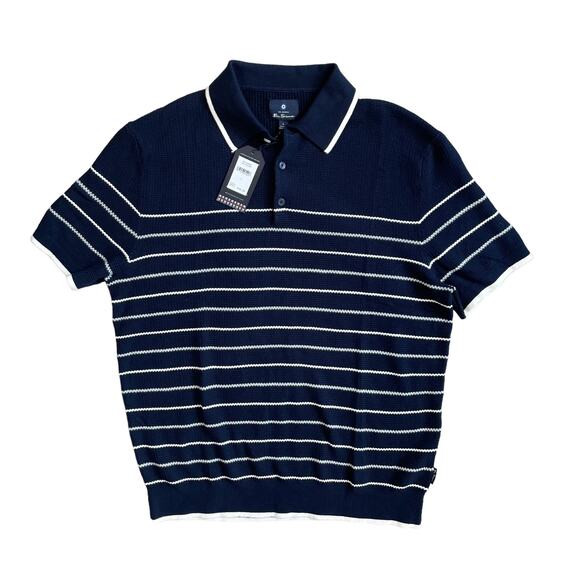 B by BEN SHERMAN Textured Stripe Polo Shirt Dark Navy Large The Original $99 NEW - Picture 1 of 10